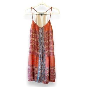 SANCTUARY | Coral & Blue Boho Printed Midi Summer Dress | Size Medium